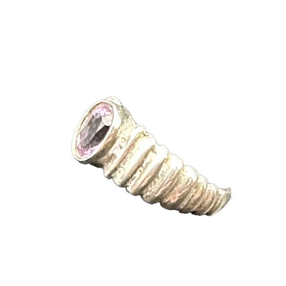 Sterling silver 925 amethyst ring oval with ribbed pattern - Picture 8 of 10